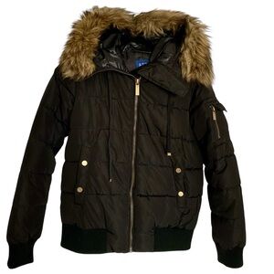 Women's Apt. 9® Puffer Detachable Faux-Fur Trim Blk Bomber Jacket, pockets Sz S
